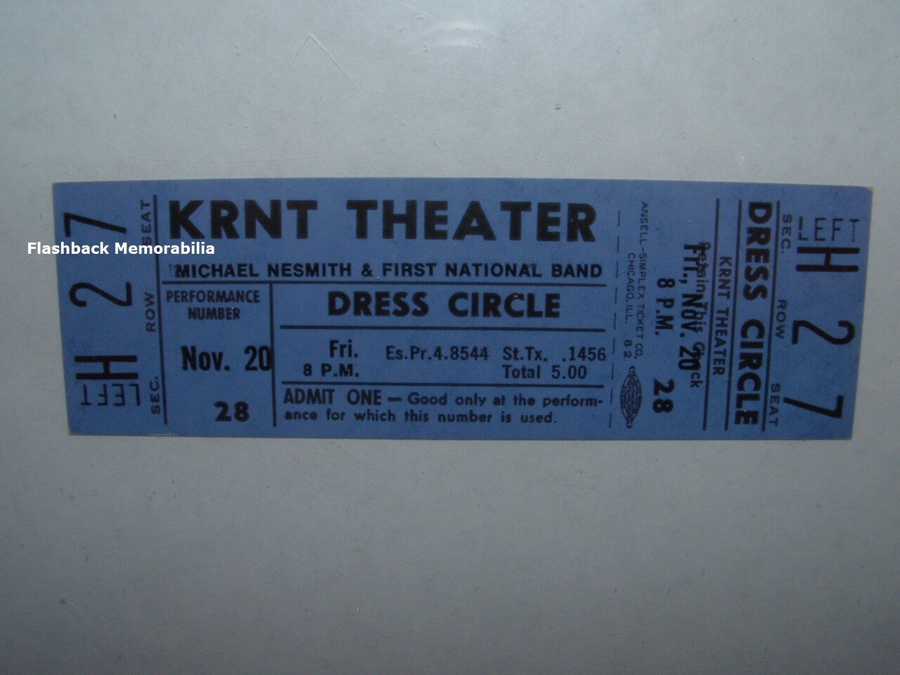MICHAEL NESMITH Unused 1970 Concert Ticket DES MOINES Rare MONKEES KRNT