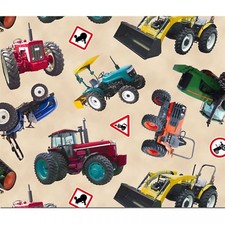 BTY In Motion Monster Trucks Cream Cotton Fabric By The Yard 413