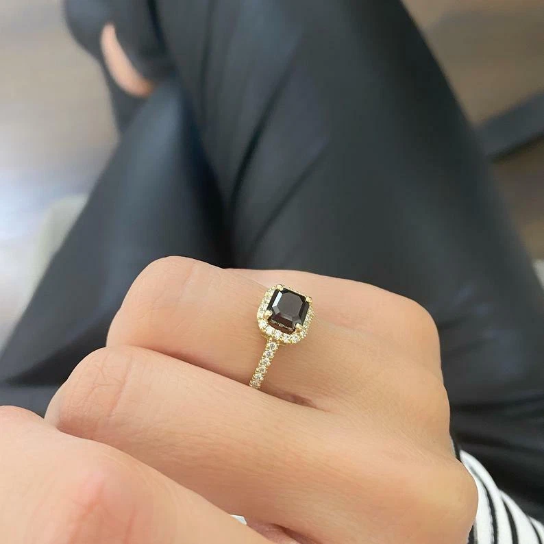 Asscher cut hot sale black diamond