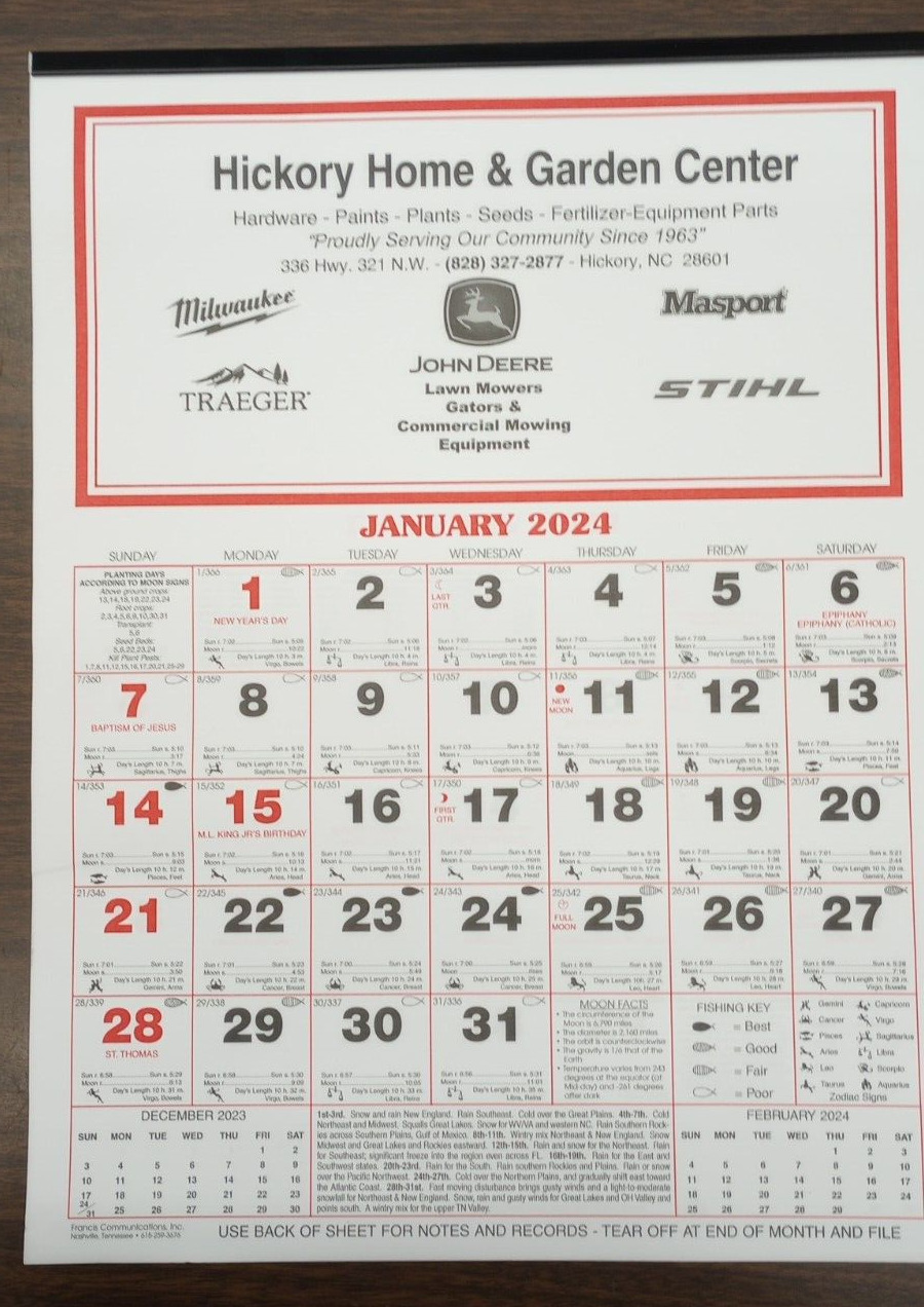 2024 Farmer's Almanac Calendar 13 L x 10 W