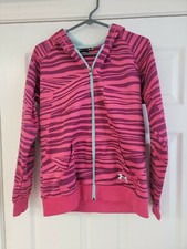 Under Armour Women's Semi-Fitted Pink/Wine Color Striped Zip Hoodie Med.