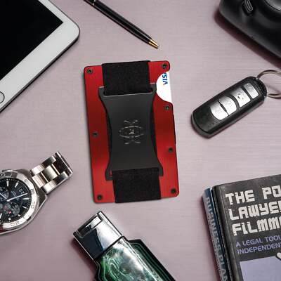 Portafoglio Minimalista ROSSM Con Blocco RFID – Tasca Frontale, Alluminio, Colore Rosso Opaco, Nuovo!