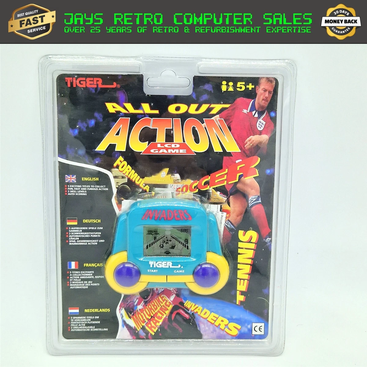 TIGER ELECTRONICS ALL OUT ACTION 5 GAMES IN 1 HANDHELD LCD VIDEO