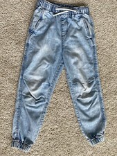 H M big boys denim pull on pants joggers washed out blue size 7