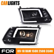 2X Black LED Tube Projector Headlights Lamps Fit For 09-12 Dodge Ram 1500-3500