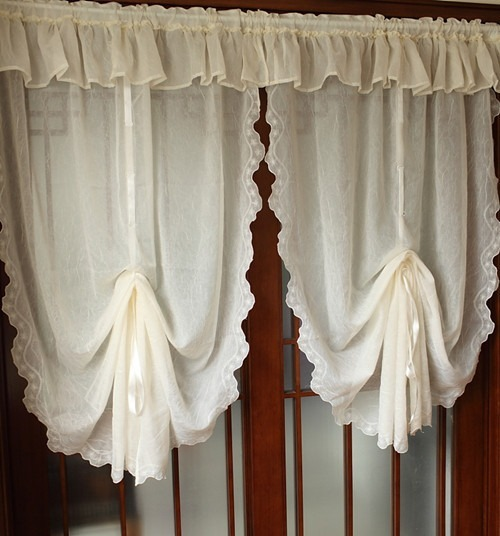 Beautiful Embroidery Curtains Fold Yarn Fabric Balloon Roman Blinds