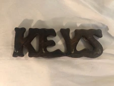 Vintage Wooden Key Shaped Key Rack Holder 4 Hooks 8" rustic primitive