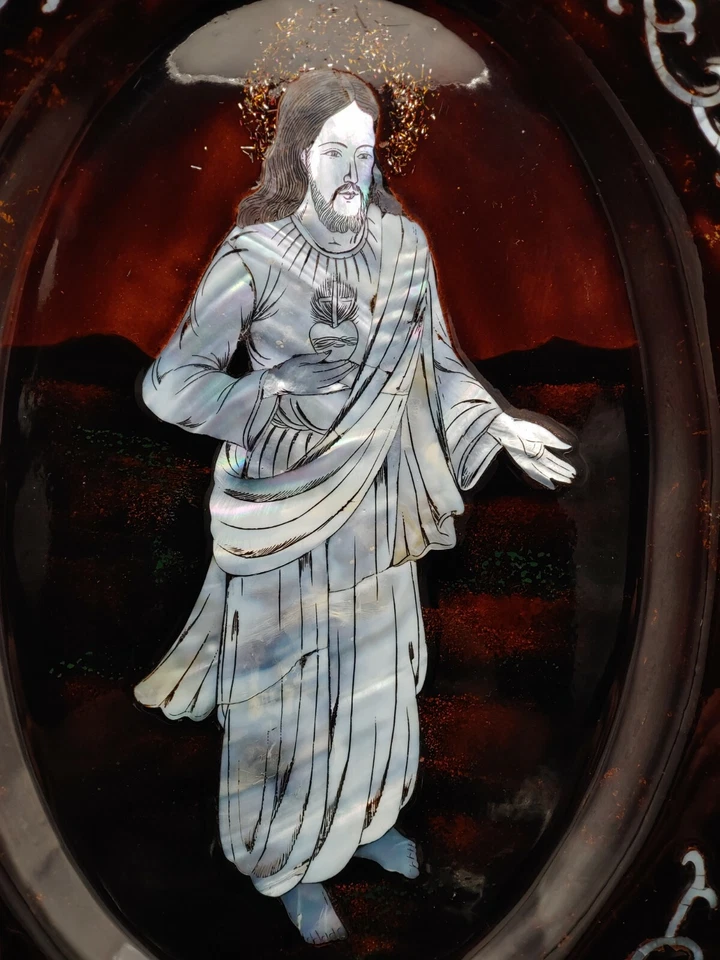 De colección Laca Incrustaciones Colores Concha Jesús Obra de Arte Pétalos Placa Placa Decoración Foto 2 de 4