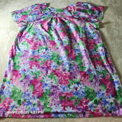 #ad Granada Vintage 3X Pearl Snap House Coat Dress 100% Polyester Pocket Pink Floral $15.99