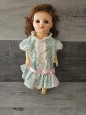 Vintage 1950s Vinyl One Pc Body Doll 17" Sayco Floral Dress Teal Pink