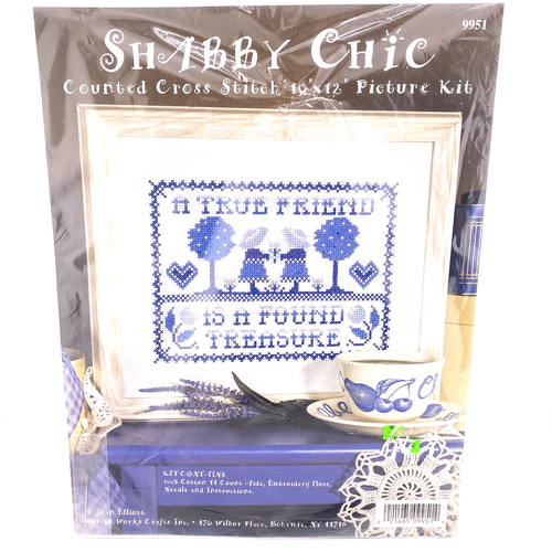 Gift Shabby Chic Counted Cross Stitch A True Friend 10 X 12 Picture Sealed NEW - Picture 7 of 7