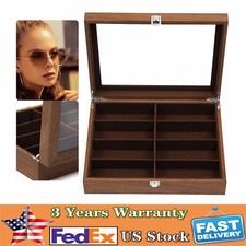 Eyeglass Sunglasses Organizer 8 Grid Glasses Display Wood Case Collection Box 