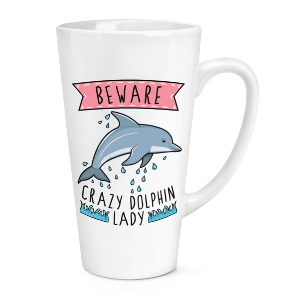 Beware VerrüCkte Delphin Damen 483Ml Groß Latte Becher Tasse - Lustig Tiere-image
