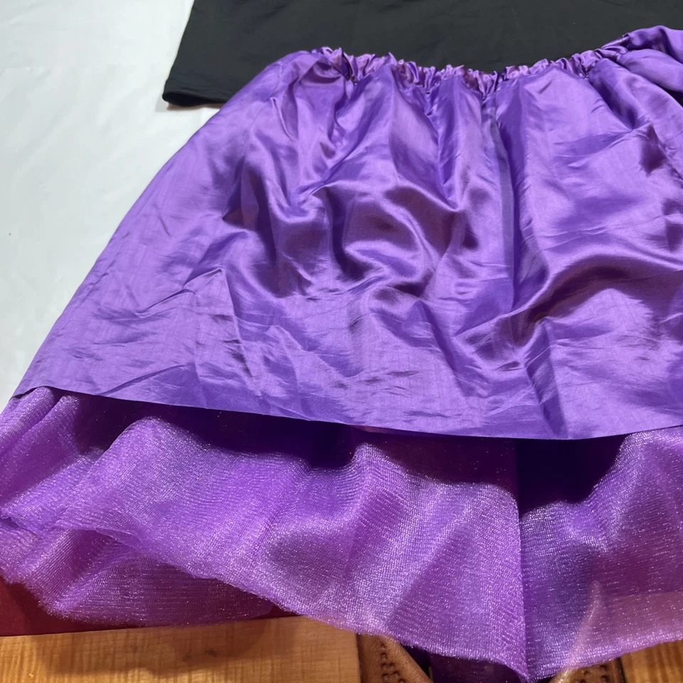 Disfraz años 80 I Love 80’s Camisa Negra Púrpura Malla Hinchada Falda Halloween Mujer LRG Foto 3 de 4