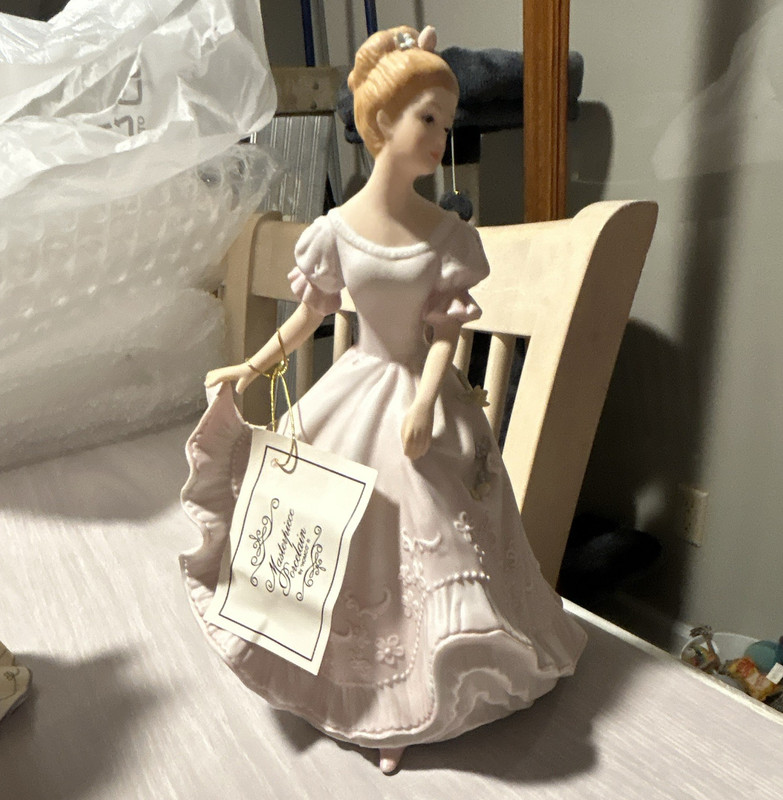 Pink Porcelain Woman Figurine Floral Pattern Matte Finish 3D Effect