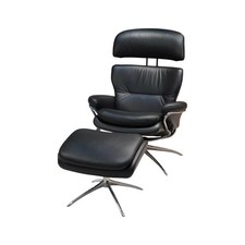 Stressless Sessel Rome M Black Leder Gestell Star Alumunium Inklusive Hocker