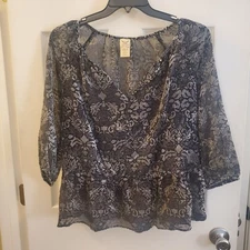 Faded Glory Velvet Burnout Shirt Large Gray Sheer Whimsigoth Ethereal Witchy