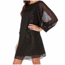 Lilly Pulitzer Maisel Mini Dress Size 6 Black Silk Metallic Dot Sheer Sleeve