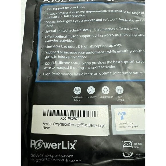 Powerlix X001PK2B7Z Black Compression Knee Sleeve Unisex 3D Knit X-Large - Image 3 of 4