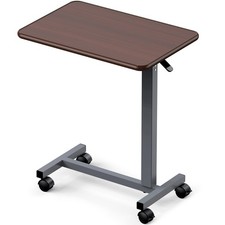 Adjustable Overbed Table with Wheels, Bedside Rolling Table, Pneumatic Height...