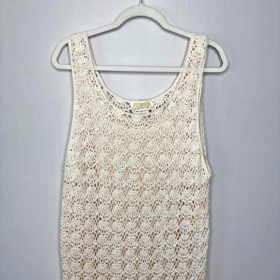 Vintage Crochet Mermaid Dress Size 2X Cream Slip Lined Sleeveless Ruffle - Image 3 of 4