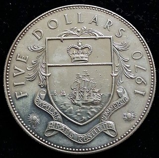 1970 $5 Bahamas Pirate Defeat Sterling Silver Coin .925 SILVEER