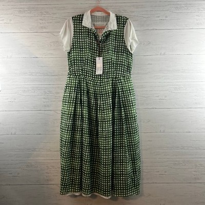 Hannoh Wessel NWT Green Check Midi Shirt Dress Cottage Core Cotton