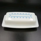 Vintage PYREX Blue Snowflake Garland Covered Butter Dish 72-B Milk Glass *ISSUE