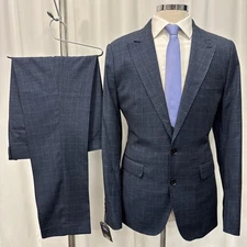 GIANNI FERAUD Blue Check Modern Slim Fit 3 Piece Suit C44 W38 L31