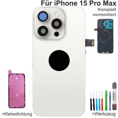 Akkudeckel für iPhone 15 Pro Max Weiß NFC Blitzlicht Magnet vormontiert