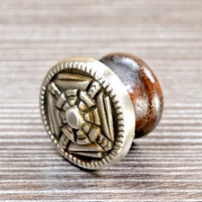 MAJESTIC deco Radio Knob 1pc 1930's Hardwood & Metal  1/4" Opening w/ Set Screw