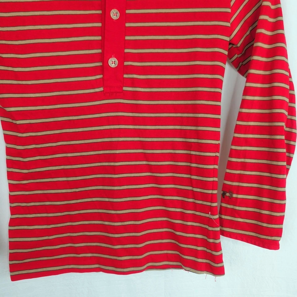 Camisa Hang Ten Honda vintage pequeña a rayas rojas Henley Foto 3 de 4