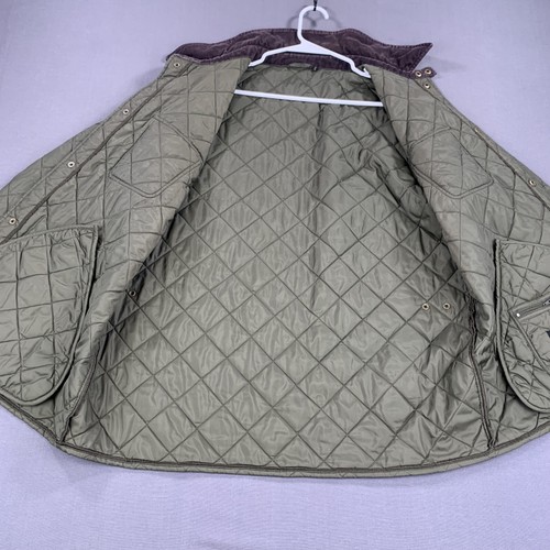 Barbour Tinford Jacket Mens XL Olive Green Quilted Corduroy Collar Snap Pockets - Picture 9 of 24