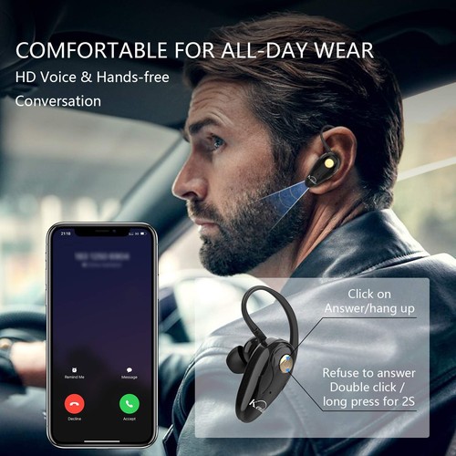Bluetooth Headset V5.0 Ultralight Wireless Headphone Cell Phone Earpiece - Picture 2 of 9