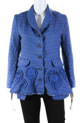 Phos Phoro Womens Peplum Jacket with Crochet Applique  Blue  Size S