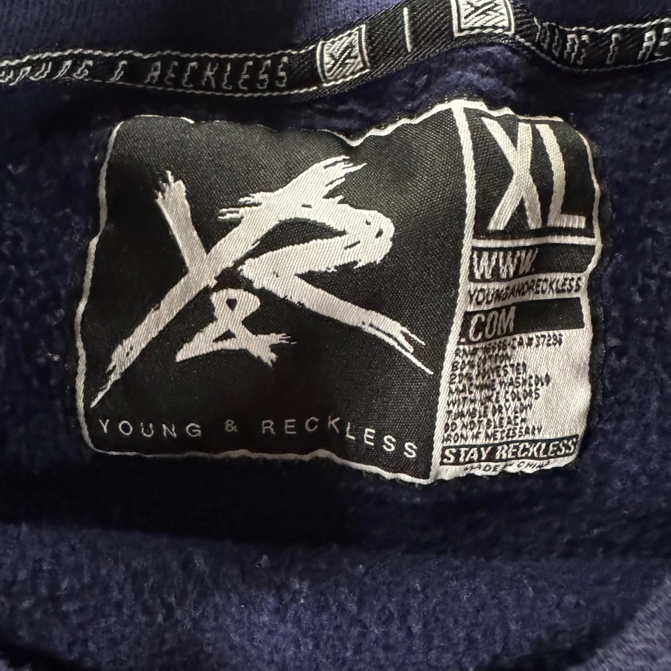 Sudadera Young & Reckless Para Hombre XL Azul Marino Gráfico Logotipo Deletreado Forrada de Vellón Foto 3 de 4