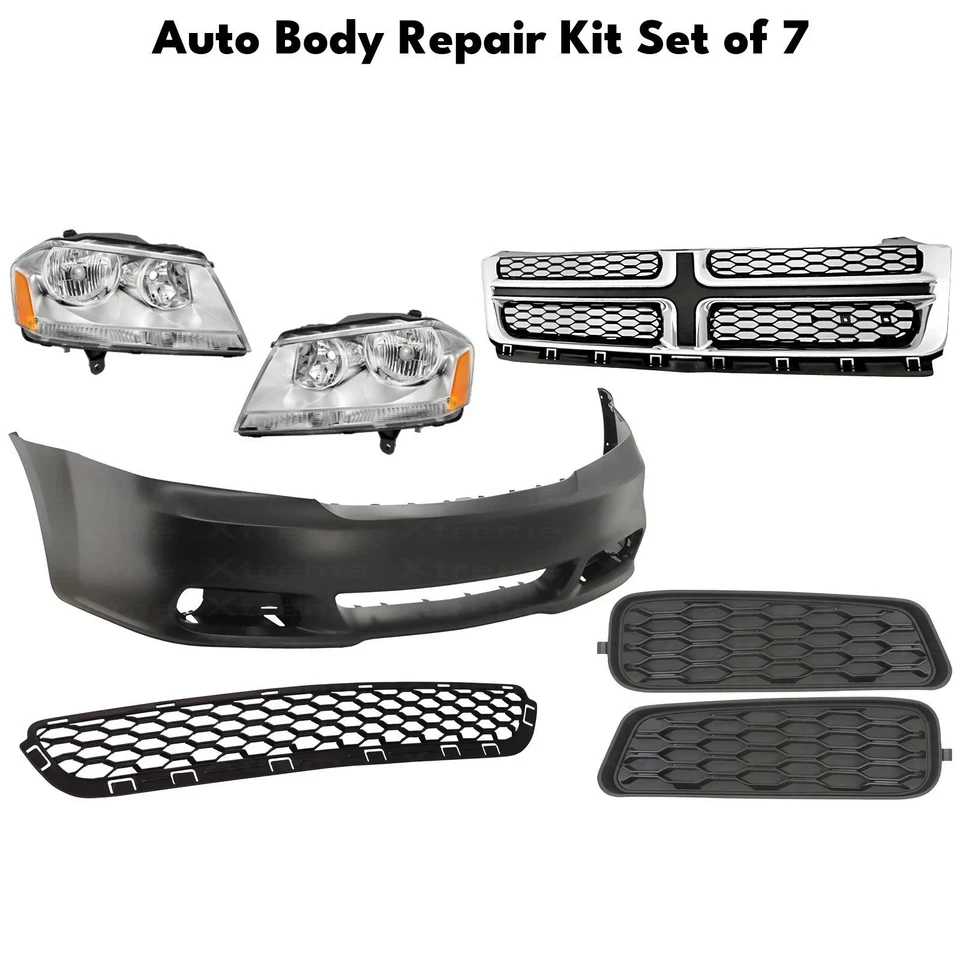 Front Bumper Cover Primed Plastic & Headlights Kit For 2011-2014 Dodge Avenger - Изображение 2 из 4