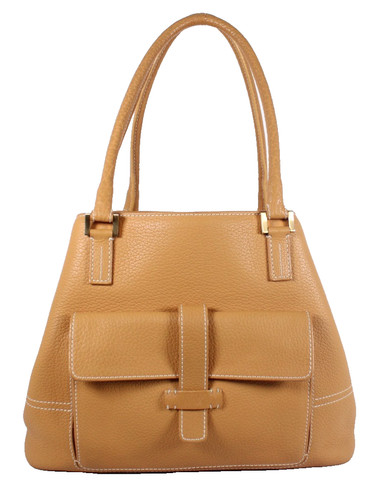 LORO PIANA Mustard Yellow Full-Grain Leather Medium GLOBE Expandable Tote Bag