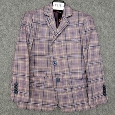 Elie Balleh Blazer Jacket Boys 4/5 Purple Plaid Formal Suit Coat Tie Set Easter
