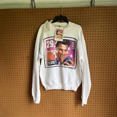 Vintage 90 s Elvis Presley USPS Stamp Graphic Crewneck Pullover White Size Large