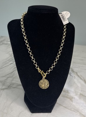 Chavez for Charity 18'' Gold Tone Ancient Coin Rolo Necklace Signature CFC Bead