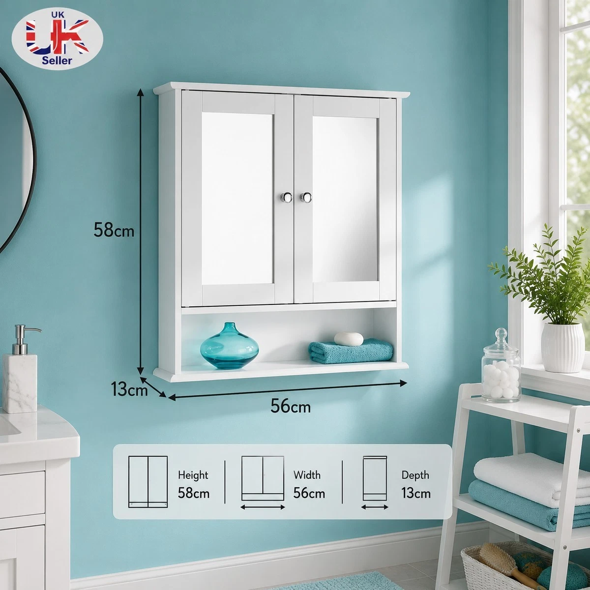 Espejo Doble Puerta con Estante Armario de Baño de Madera - CAJA DE DAÑOS