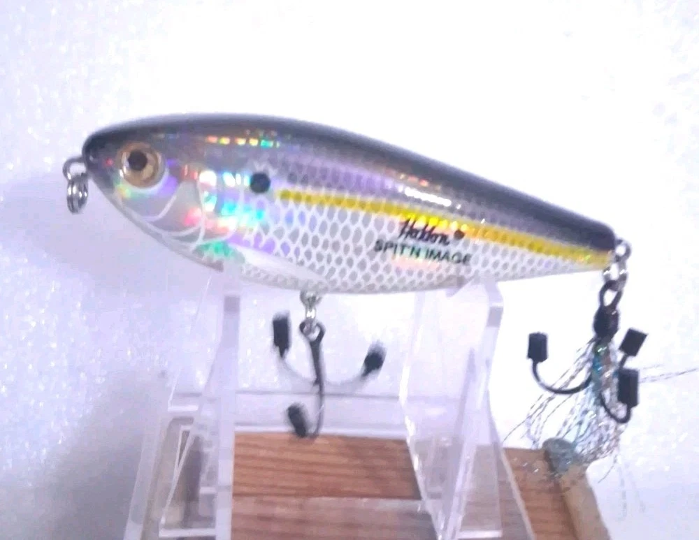 LEURRE DE PÊCHE vintage Heddon bois de méné L gréement super rare yeux en verre 2 hameçons htf EUR 196,74 - FR