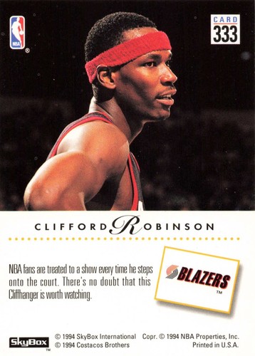 1993-94 SkyBox Premium Clifford Robinson Portland Trail Blazers #333 - Picture 2 of 2