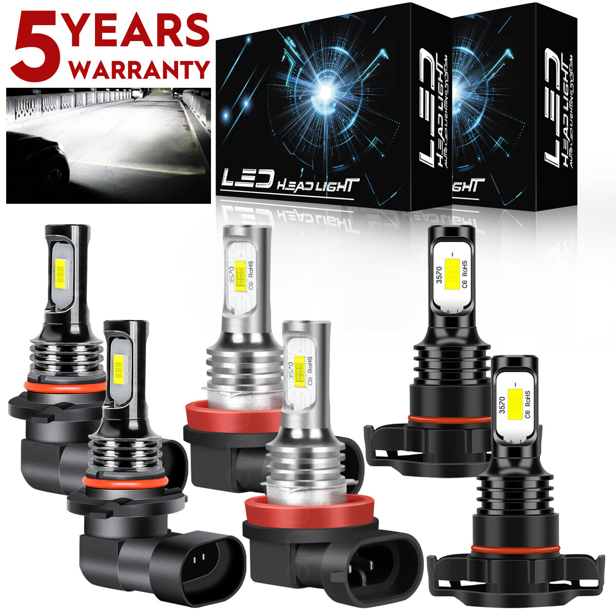 For 2007-2014 Chevy Suburban Tahoe 6x 6000k LED Headlight + Fog Lights Bulbs Kit