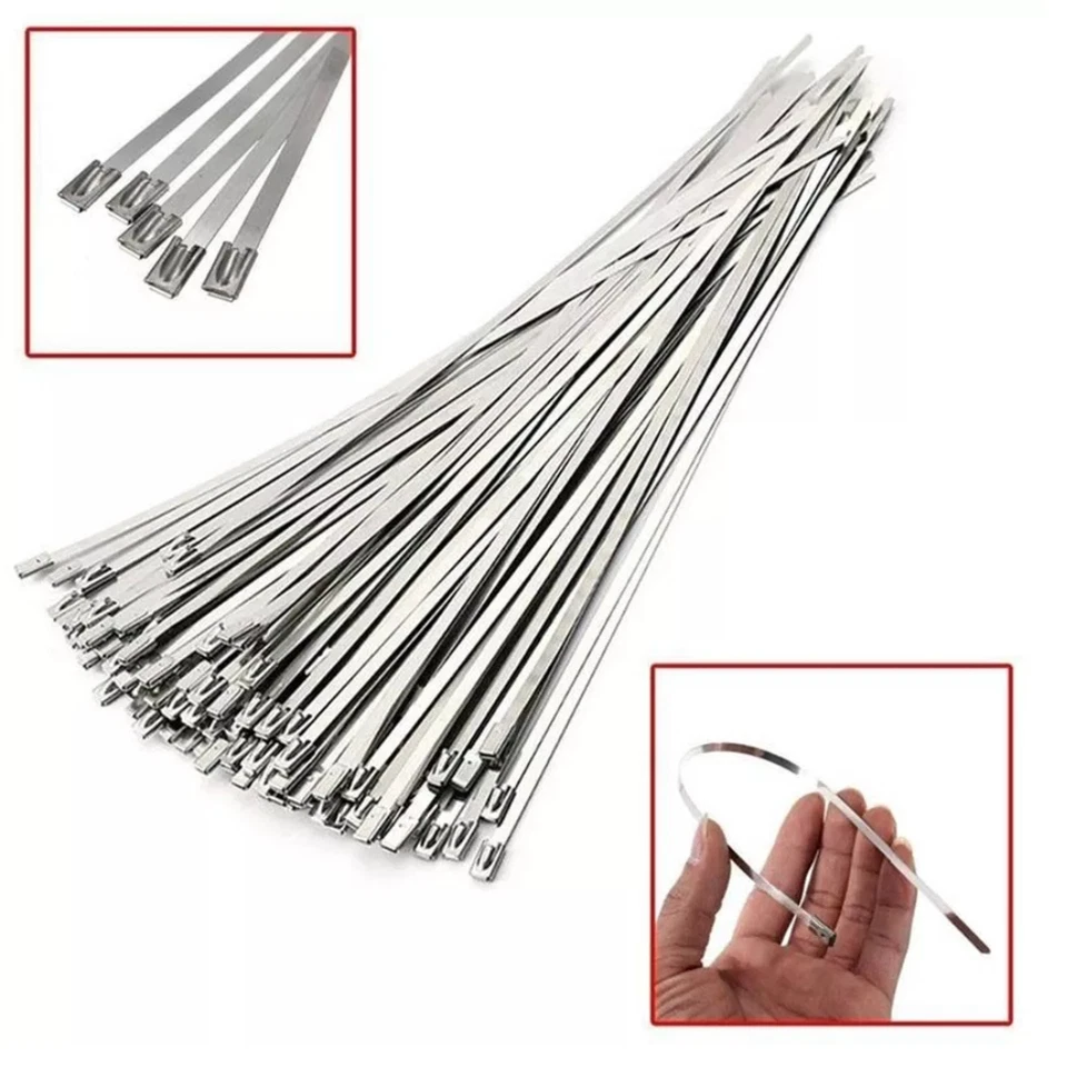 CHINACNCZONE 50Pcs Metal Exhaust 150*4.6mm Wrap Locking Cable Zip Ties 304 Stainless Steel