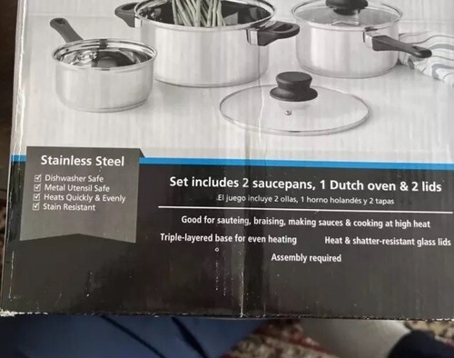 Mainstays 5 Piece Cookware Set Stainless Steel 2 Saucepans, 1 Dutch Oven, 2 Lids - 第 1/3 張圖片