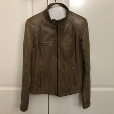 Womens Genuine Leather Jacket Small Brown Biker Lamarque Classy Casual W/ Zipper