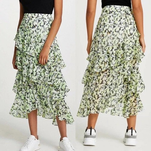 NWT River Island Floral Ruffle Skater Midi Skirt Light Green Size US 8 NWT  | eBay