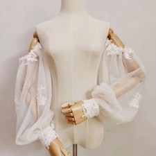 White Wedding Detachable Arm Horn Cover Long Soft Sleeves Removable Puff Sleeves